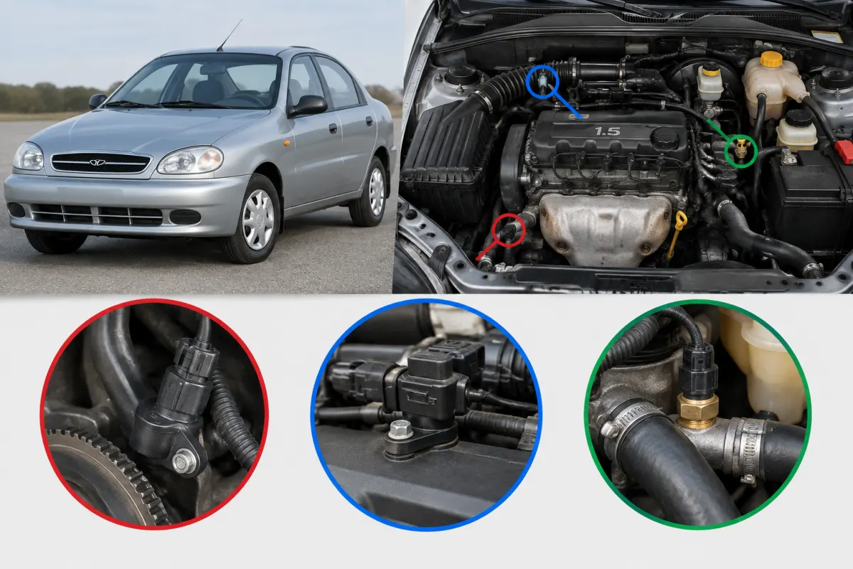 Датчики Daewoo Lanos 1.5: где находятся коленвала, распредвала и температуры