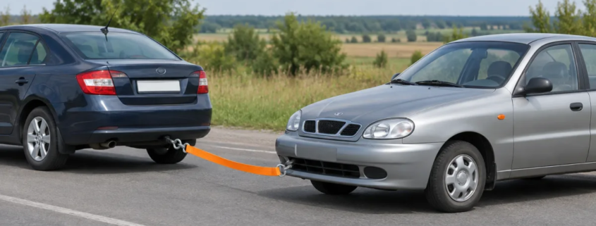 Как буксировать Daewoo Lanos на гибкой сцепке