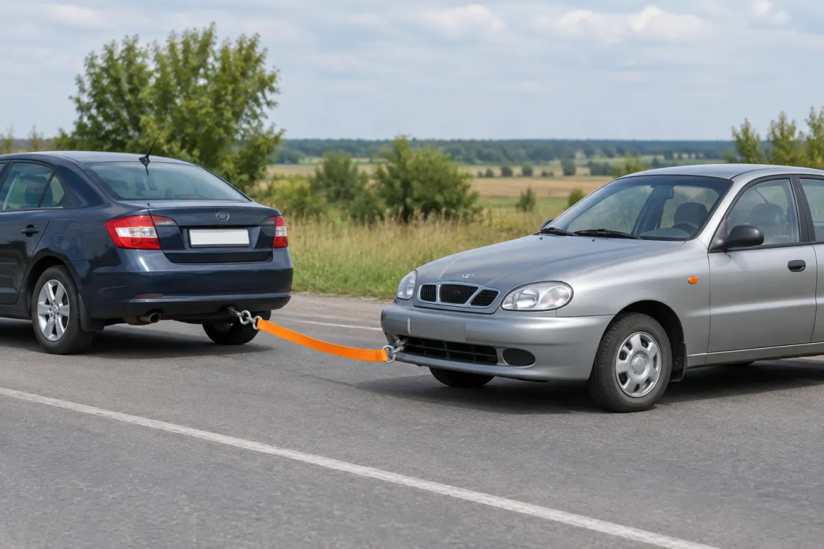 Как буксировать Daewoo Lanos на гибкой сцепке